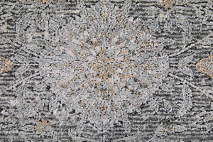 HomeRoots 4' Elegant Gray and Silver Damask Area Rug - Worn-Faded Design for Timeless Sophistication and Comfort 12' Runner 566356