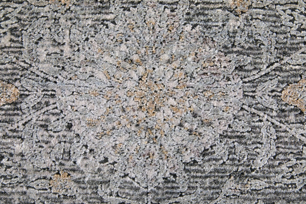 HomeRoots 4' Elegant Gray and Silver Damask Area Rug - Worn-Faded Design for Timeless Sophistication and Comfort 12' Runner 566356