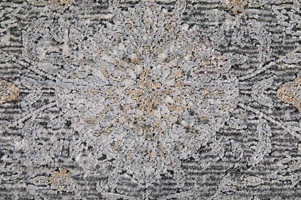 Homeroots 12' Gray And Silver Damask Power Loom Worn Faded Runner Rug Gray Viscose 566356