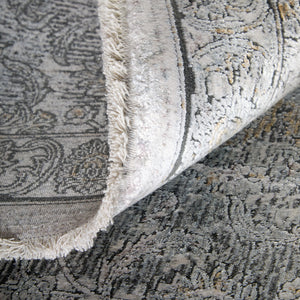 Homeroots 2' X 3' Gray And Silver Damask Power Loom Worn Faded Area Rug Gray Viscose 566358