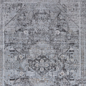 HomeRoots 4' Luxurious Gray and Silver Oriental Area Rug - Vintage Style, Durable Power Loom Construction 4' X 5' 566359