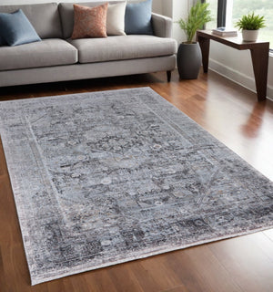 HomeRoots 4' Luxurious Gray and Silver Oriental Area Rug - Vintage Style, Durable Power Loom Construction 5' X 7' 566360
