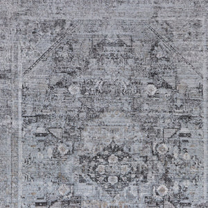 HomeRoots 4' Luxurious Gray and Silver Oriental Area Rug - Vintage Style, Durable Power Loom Construction 5' X 7' 566360