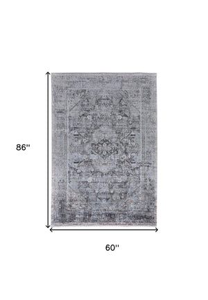 HomeRoots 4' Luxurious Gray and Silver Oriental Area Rug - Vintage Style, Durable Power Loom Construction 5' X 7' 566360
