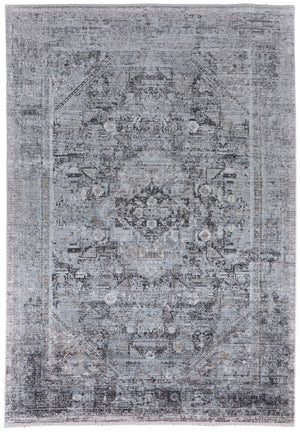 HomeRoots 4' Luxurious Gray and Silver Oriental Area Rug - Vintage Style, Durable Power Loom Construction 5' X 7' 566360