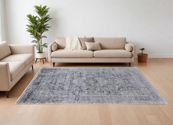 HomeRoots 4' Luxurious Gray and Silver Oriental Area Rug - Vintage Style, Durable Power Loom Construction 7' X 10' 566361