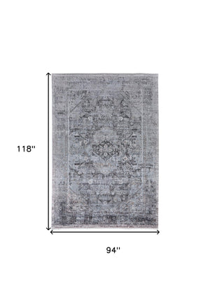 HomeRoots 4' Luxurious Gray and Silver Oriental Area Rug - Vintage Style, Durable Power Loom Construction 8' X 10' 566362