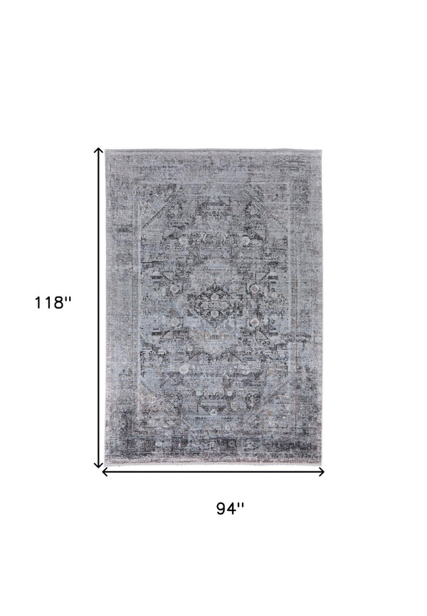 HomeRoots 4' Luxurious Gray and Silver Oriental Area Rug - Vintage Style, Durable Power Loom Construction 8' X 10' 566362