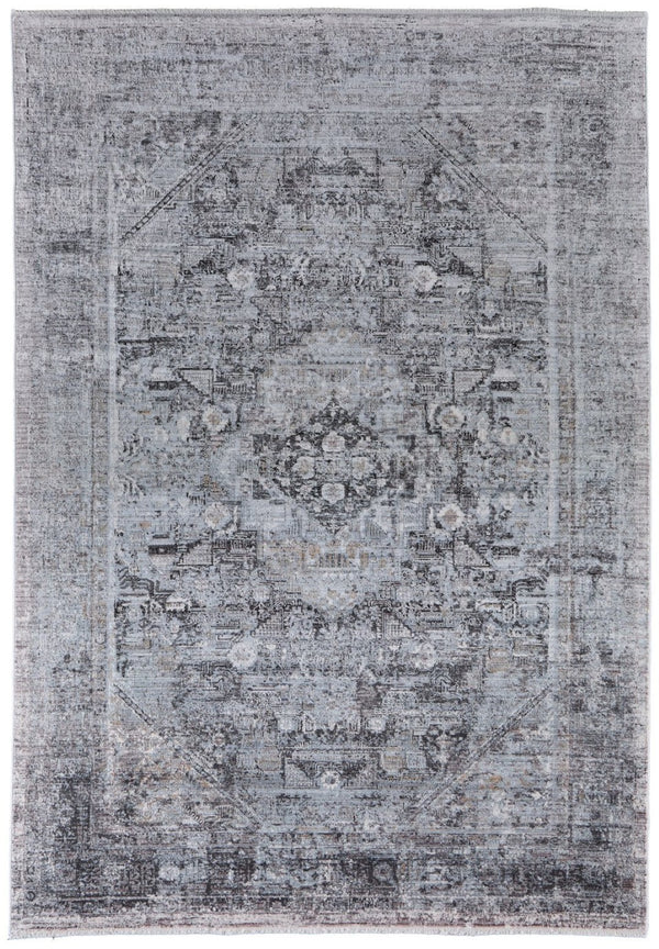 HomeRoots 4' Luxurious Gray and Silver Oriental Area Rug - Vintage Style, Durable Power Loom Construction 8' X 10' 566362