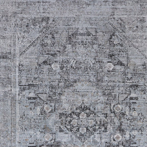 HomeRoots 4' Luxurious Gray and Silver Oriental Area Rug - Vintage Style, Durable Power Loom Construction 9' X 13' 566363