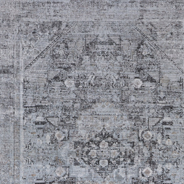 HomeRoots 4' Luxurious Gray and Silver Oriental Area Rug - Vintage Style, Durable Power Loom Construction 9' X 13' 566363
