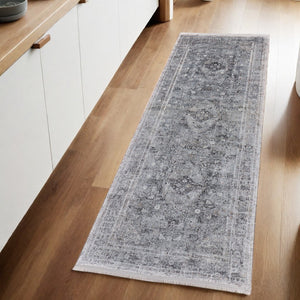 HomeRoots 4' Luxurious Gray and Silver Oriental Area Rug - Vintage Style, Durable Power Loom Construction 8' Runner 566364