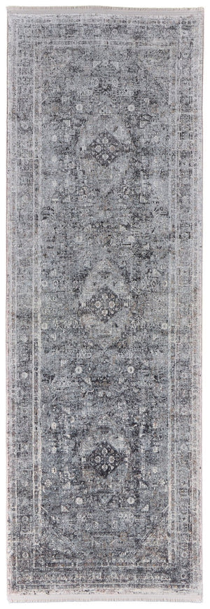 HomeRoots 4' Luxurious Gray and Silver Oriental Area Rug - Vintage Style, Durable Power Loom Construction 8' Runner 566364