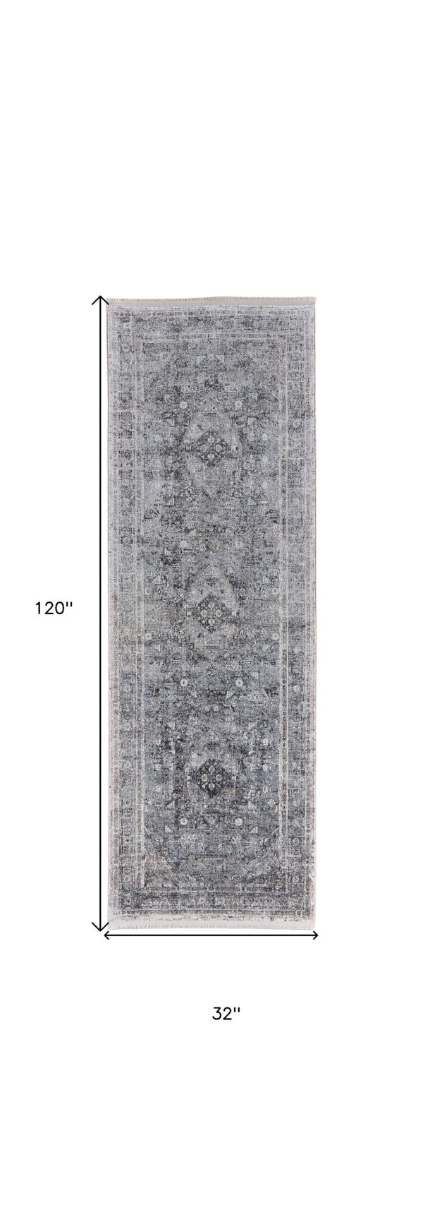 HomeRoots 4' Luxurious Gray and Silver Oriental Area Rug - Vintage Style, Durable Power Loom Construction 10' Runner 566365