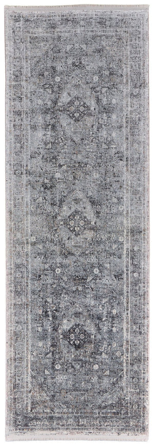 HomeRoots 4' Luxurious Gray and Silver Oriental Area Rug - Vintage Style, Durable Power Loom Construction 10' Runner 566365
