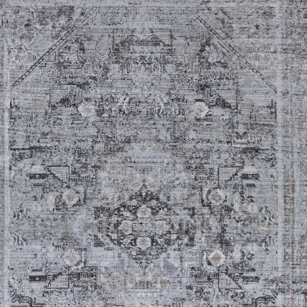 HomeRoots 4' Luxurious Gray and Silver Oriental Area Rug - Vintage Style, Durable Power Loom Construction 12' X 15' 566367