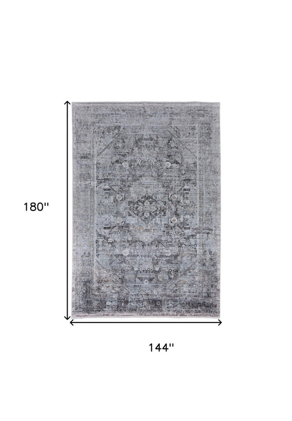 HomeRoots 4' Luxurious Gray and Silver Oriental Area Rug - Vintage Style, Durable Power Loom Construction 12' X 15' 566367