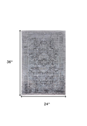 HomeRoots 4' Luxurious Gray and Silver Oriental Area Rug - Vintage Style, Durable Power Loom Construction 2' X 3' 566368