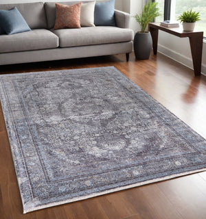 Homeroots 5' X 7' Gray And Silver Oriental Power Loom Worn Faded Area Rug Gray Viscose 566370