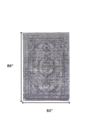 Homeroots 5' X 7' Gray And Silver Oriental Power Loom Worn Faded Area Rug Gray Viscose 566370