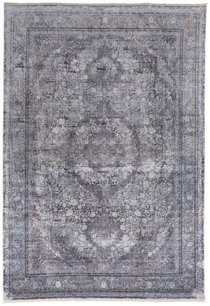 Homeroots 7' X 10' Gray And Silver Oriental Power Loom Worn Faded Area Rug Gray Viscose 566371