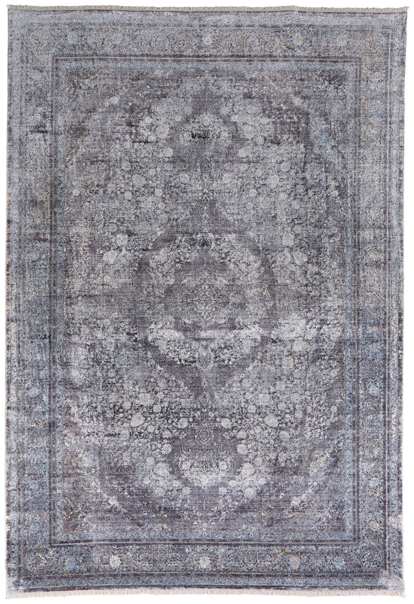 Homeroots 7' X 10' Gray And Silver Oriental Power Loom Worn Faded Area Rug Gray Viscose 566371