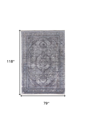 Homeroots 7' X 10' Gray And Silver Oriental Power Loom Worn Faded Area Rug Gray Viscose 566371