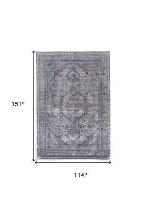 Homeroots 9' X 13' Gray And Silver Oriental Power Loom Worn Faded Area Rug Gray Viscose 566373