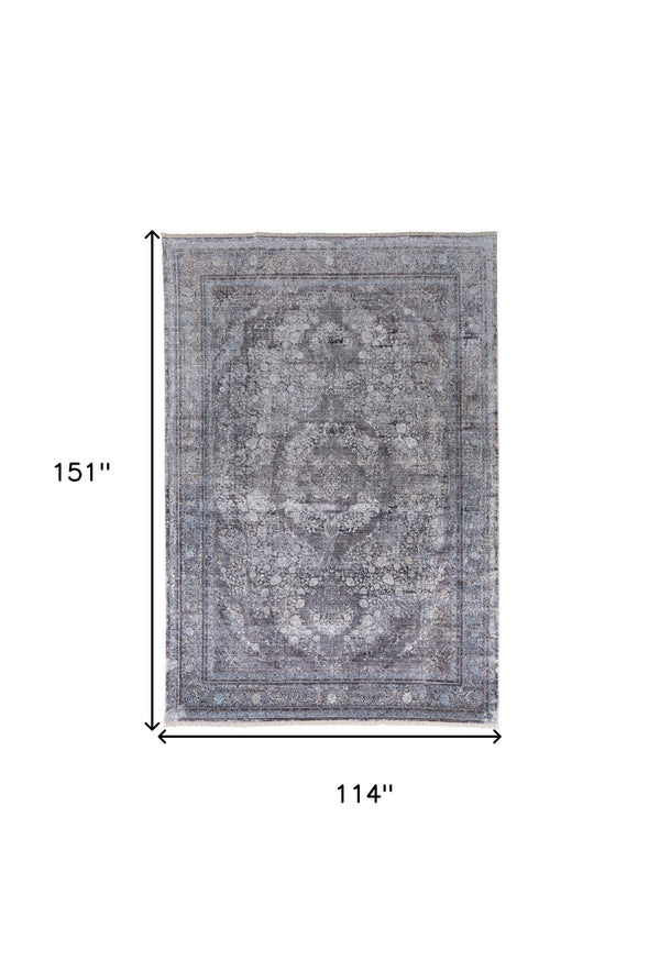 Homeroots 9' X 13' Gray And Silver Oriental Power Loom Worn Faded Area Rug Gray Viscose 566373