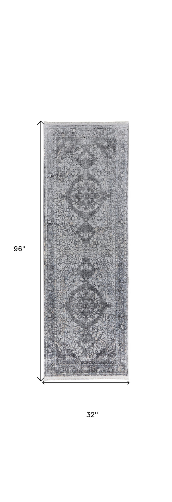 Homeroots 8' Gray And Silver Oriental Power Loom Worn Faded Runner Rug Gray Viscose 566374