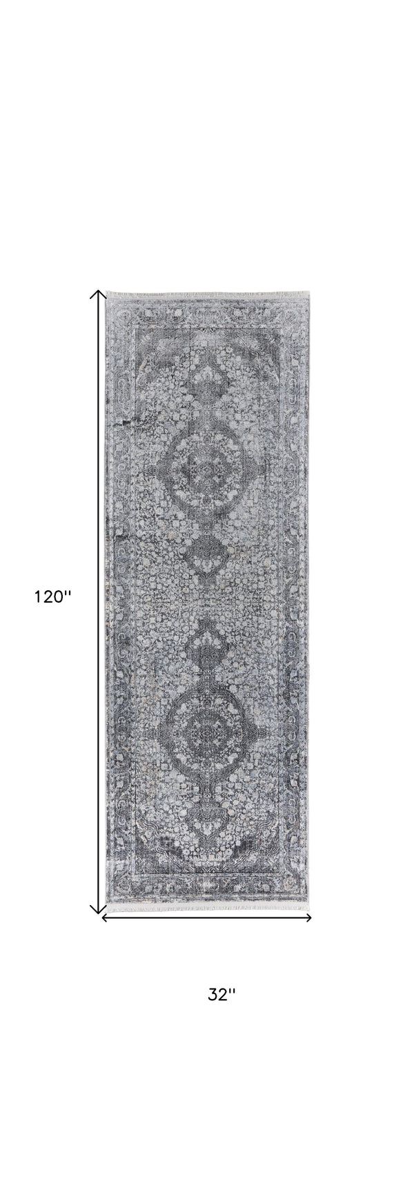 Homeroots 8' Gray And Silver Oriental Power Loom Worn Faded Runner Rug Gray Viscose 566375