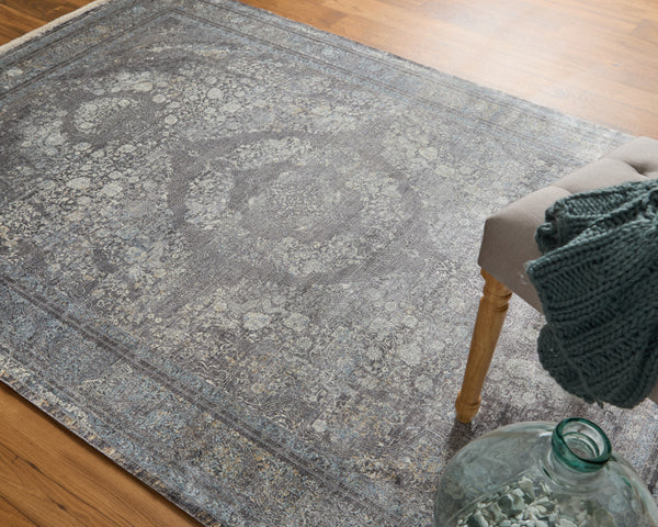 Homeroots 12' X 15' Gray And Silver Oriental Power Loom Worn Faded Area Rug Gray Viscose 566377