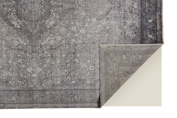 Homeroots 12' X 15' Gray And Silver Oriental Power Loom Worn Faded Area Rug Gray Viscose 566377