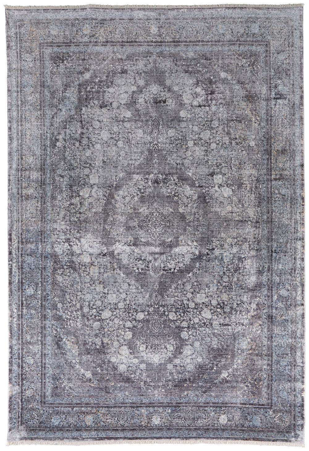 Homeroots 2' X 3' Gray And Silver Oriental Power Loom Worn Faded Area Rug Gray Viscose 566378
