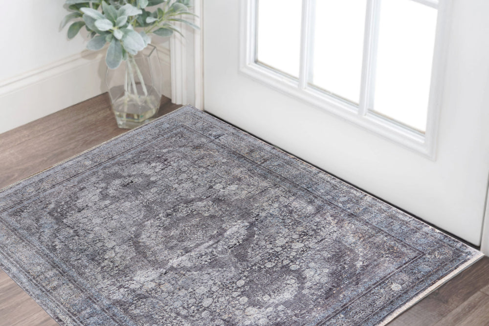 Homeroots 2' X 3' Gray And Silver Oriental Power Loom Worn Faded Area Rug Gray Viscose 566378