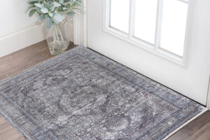 Homeroots 2' X 3' Gray And Silver Oriental Power Loom Worn Faded Area Rug Gray Viscose 566378