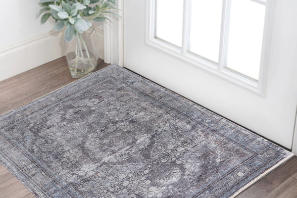 Homeroots 2' X 3' Gray And Silver Oriental Power Loom Worn Faded Area Rug Gray Viscose 566378