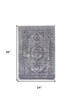Homeroots 2' X 3' Gray And Silver Oriental Power Loom Worn Faded Area Rug Gray Viscose 566378