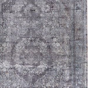 Homeroots 2' X 3' Gray And Silver Oriental Power Loom Worn Faded Area Rug Gray Viscose 566378