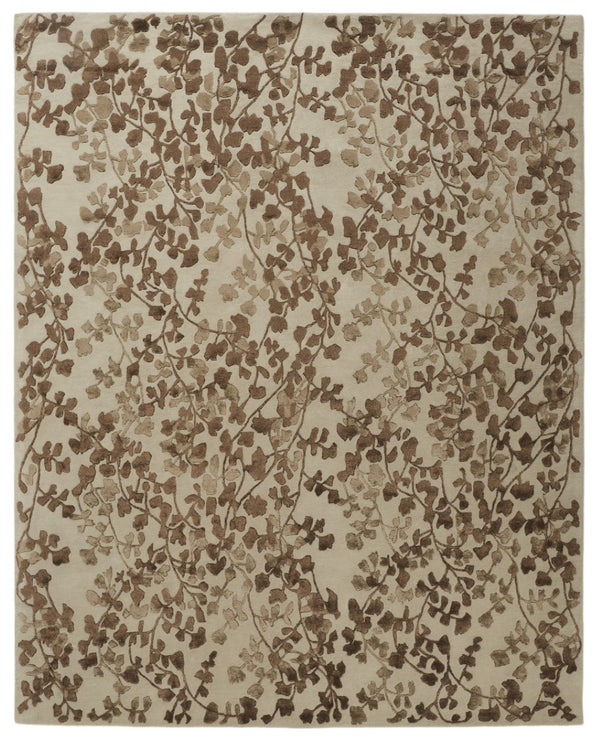 HomeRoots 5' Elegant Hand-Tufted Floral Area Rug in Soft Taupe and Rich Brown for Timeless Home Décor 5' X 8' 566379