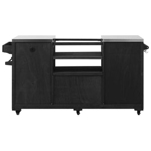 English Elm K&K 66.5" Outdoor Kitchen Island with 1.2" Stainless Steel Top, Ample Storage, Wheels & Bottle Opener Black N707P250629B