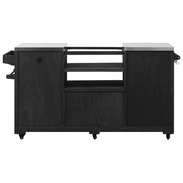 English Elm K&K 66.5" Outdoor Kitchen Island with 1.2" Stainless Steel Top, Ample Storage, Wheels & Bottle Opener Black N707P250629B
