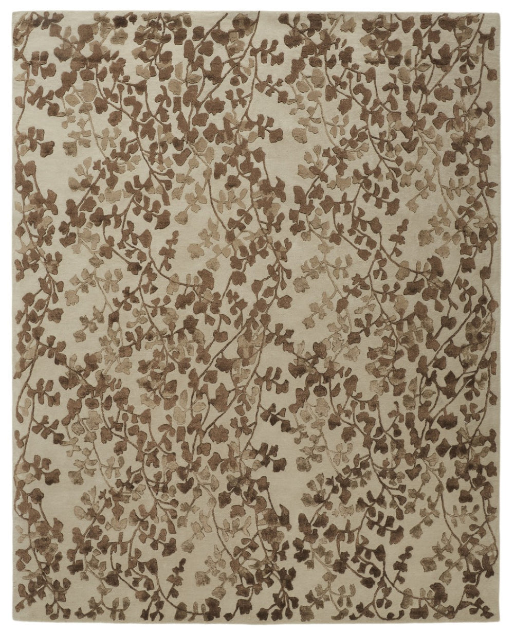 HomeRoots 5' Elegant Hand-Tufted Floral Area Rug in Soft Taupe and Rich Brown for Timeless Home Décor 10' X 14' 566380
