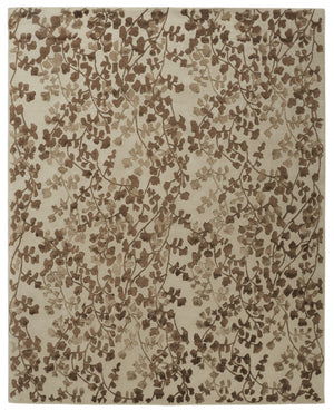 HomeRoots 5' Elegant Hand-Tufted Floral Area Rug in Soft Taupe and Rich Brown for Timeless Home Décor 10' X 14' 566380