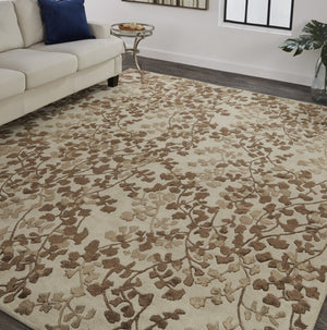 HomeRoots 5' Elegant Hand-Tufted Floral Area Rug in Soft Taupe and Rich Brown for Timeless Home Décor 10' X 14' 566380