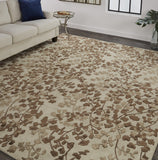 Homeroots 10' X 14' Taupe And Brown Floral Hand Tufted Area Rug Ivory Wool Blend 566380