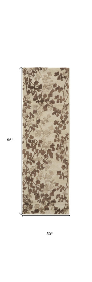 HomeRoots 5' Elegant Hand-Tufted Floral Area Rug in Soft Taupe and Rich Brown for Timeless Home Décor 8' Runner 566381