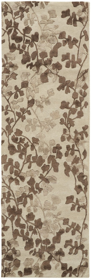 HomeRoots 5' Elegant Hand-Tufted Floral Area Rug in Soft Taupe and Rich Brown for Timeless Home Décor 8' Runner 566381