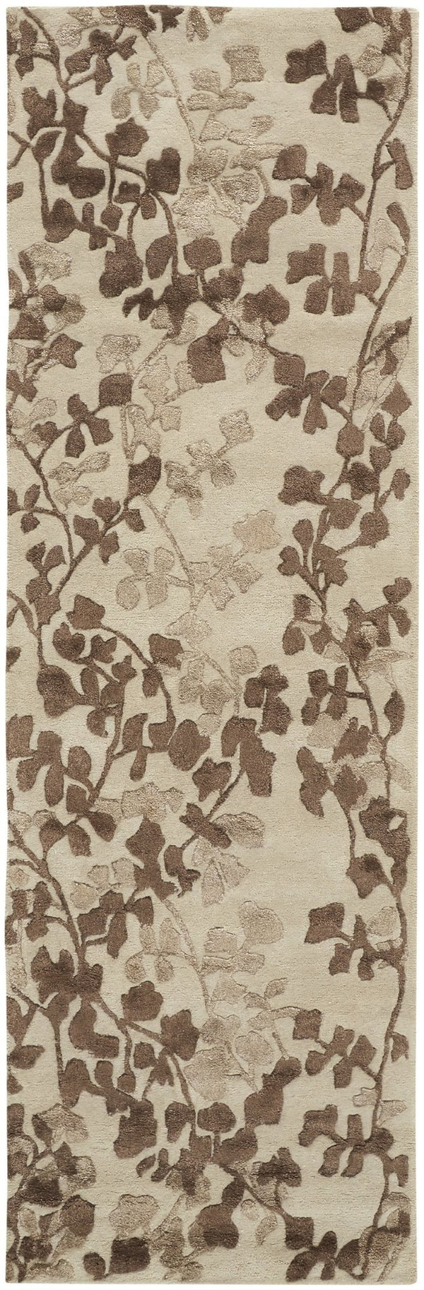 HomeRoots 5' Elegant Hand-Tufted Floral Area Rug in Soft Taupe and Rich Brown for Timeless Home Décor 8' Runner 566381