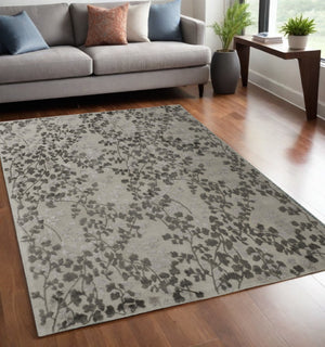 HomeRoots 5' Elegant Hand-Tufted Floral Area Rug in Soft Taupe and Rich Brown for Timeless Home Décor 5' X 8' 566382
